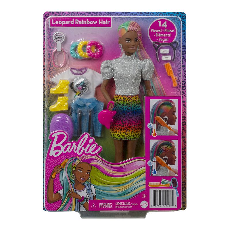 Barbie Leopard Rainbow Hair Doll, Multicolor