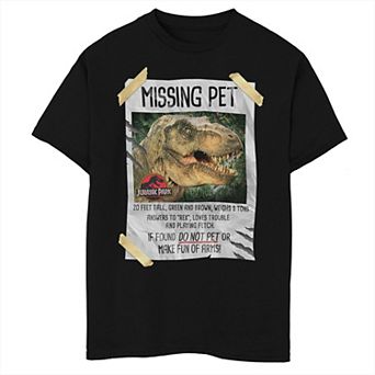 Boys 8-20 Jurassic Park Missing Pet T-Rex Poster Taped Graphic Tee