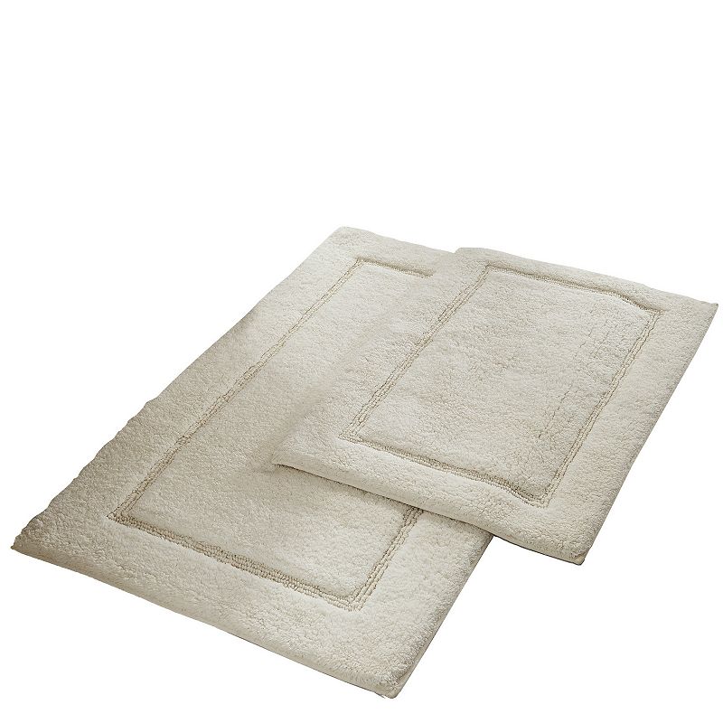 Modern Threads Non-Slip Bath Rug Set  Off-White 100% Cotton  17  x 24  & 21  x 34   (2 Pack)