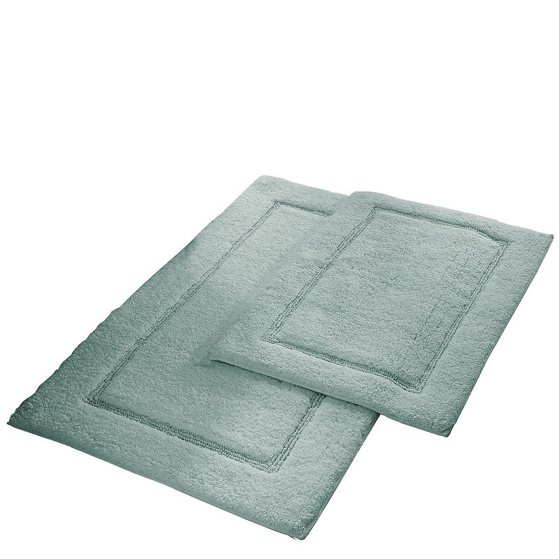 Modern Threads 2 Piece Non-Slip Cotton Adult Bath Rug Set  17  x 24  & 21  x 34   Spa Blue