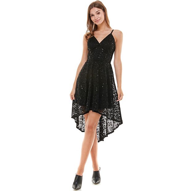 Juniors' As U Wish All Over Glitter Lace High Low Dress