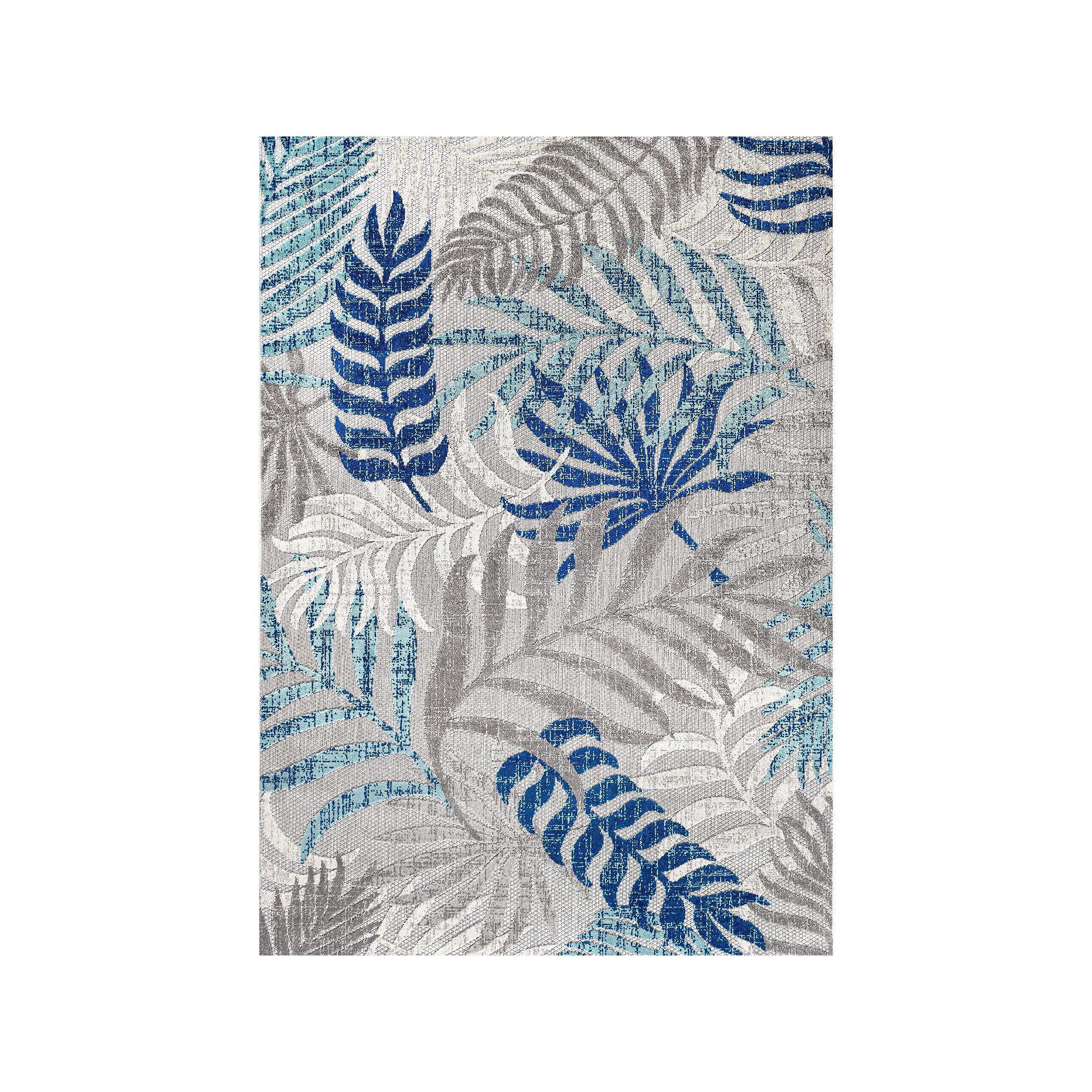 JONATHAN Y Tropic Palm Leaves Indoor Outdoor Rug, Gray Blue