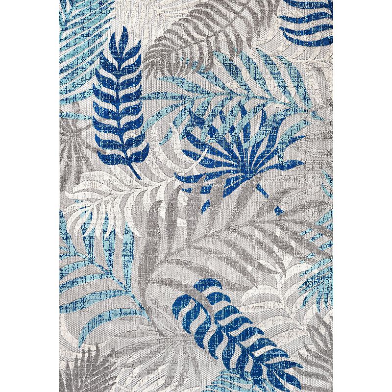 Tropics Palm Leaves Indoor/Outdoor Gray/Blue 4 ft. x 6 ft. Area Rug