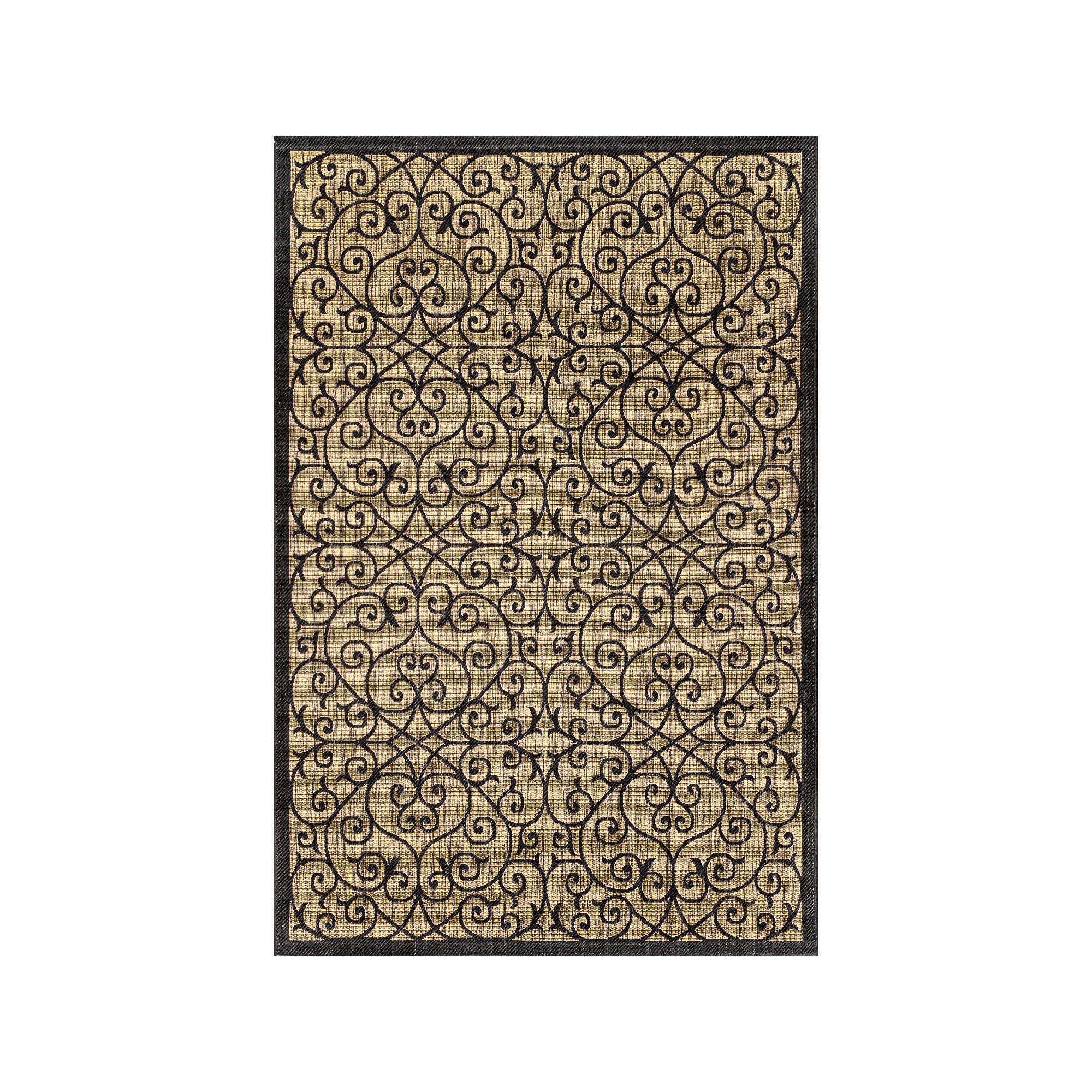 JONATHAN Y Madrid Vintage Filigree Textured Weave Indoor Outdoor Rug, Black