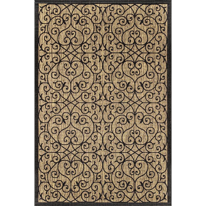 JONATHAN Y Madrid Vintage Filigree Textured Weave Indoor Outdoor Rug, Black, 8X10 Ft