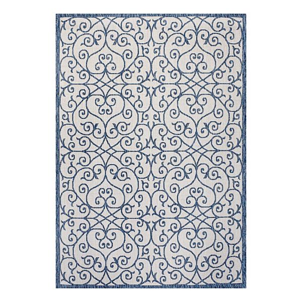 3' x 5' Madrid Vintage Filigree Textured Weave Indoor/Outdoor Area Rug, Blue/Cream - JONATHAN Y