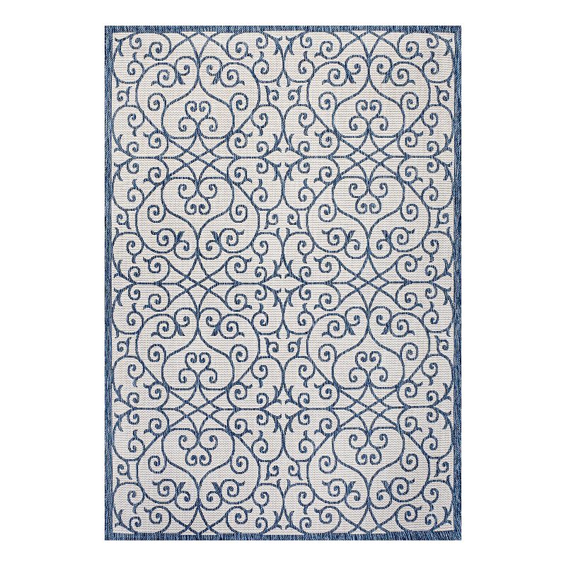 JONATHAN Y Madrid Vintage Filigree Textured Weave Indoor Outdoor Rug, Blue, 9X12 Ft