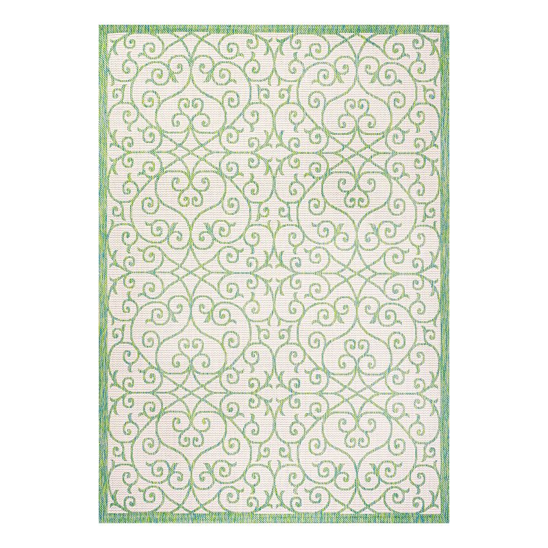 JONATHAN Y Madrid Vintage Filigree Textured Weave Indoor Outdoor Rug, Beig/Green, 8X10 Ft