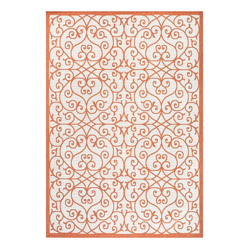 JONATHAN Y Madrid Vintage Filigree Textured Weave Indoor Outdoor Rug, Beig/Green, 9X12 Ft