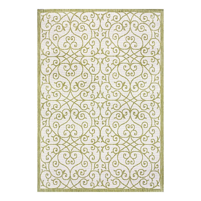 JONATHAN Y Madrid Vintage Filigree Textured Weave Indoor Outdoor Rug, Green, 8X10 Ft