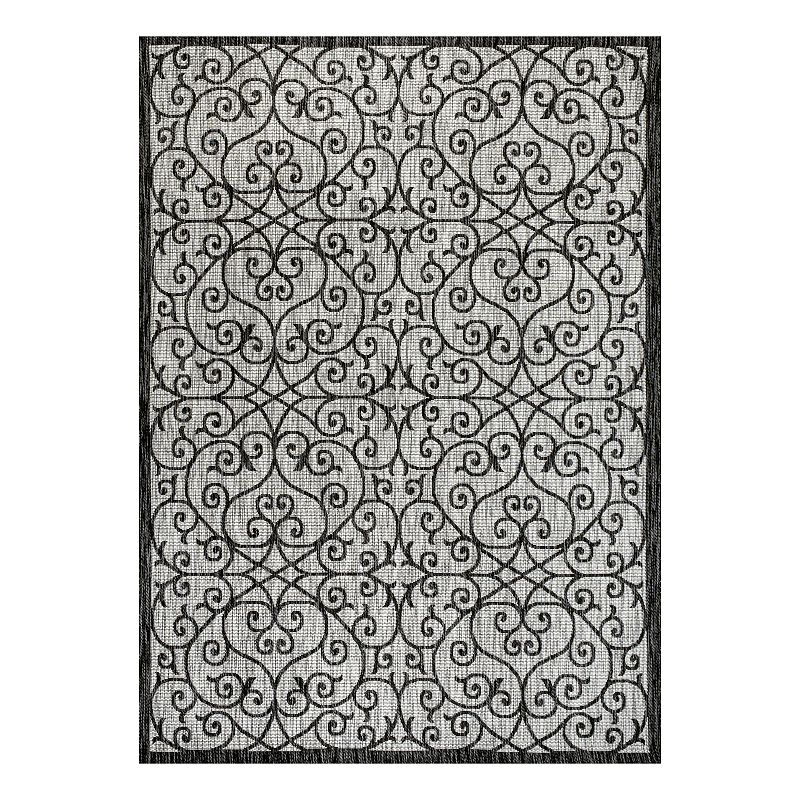 JONATHAN Y Madrid Vintage Filigree Textured Weave Indoor Outdoor Rug, Grey, 9X12 Ft