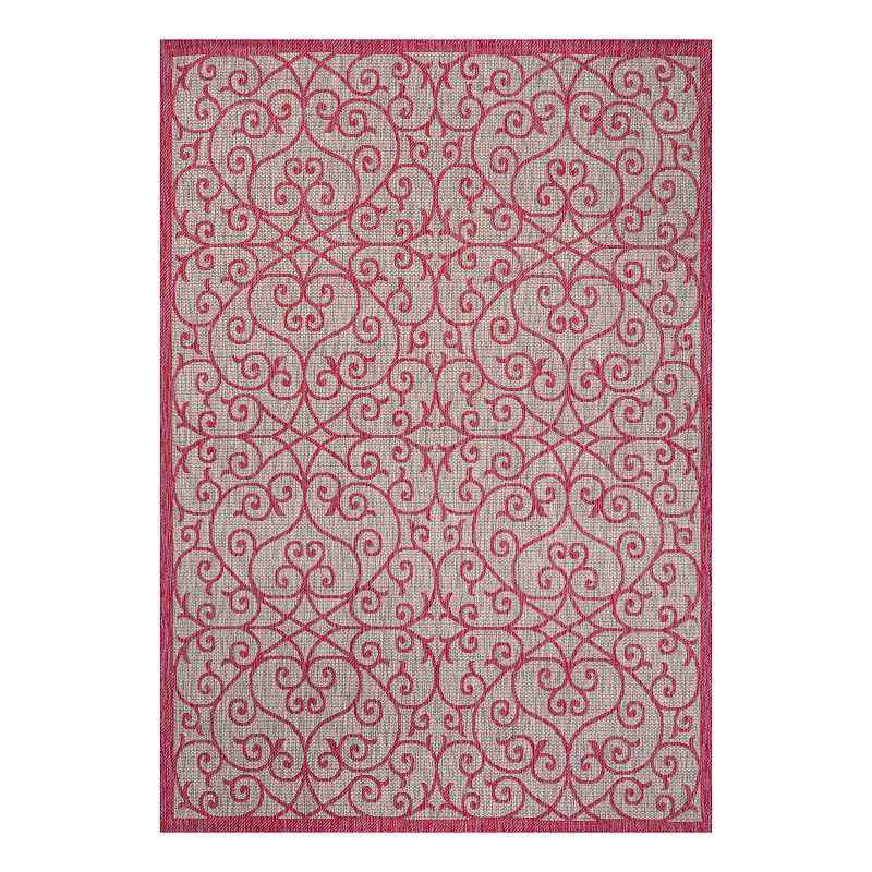 Madrid Vintage Filigree Textured Weave Light Gray/Fuchsia 3 ft. x 5 ft. Indoor/Outdoor Area Rug