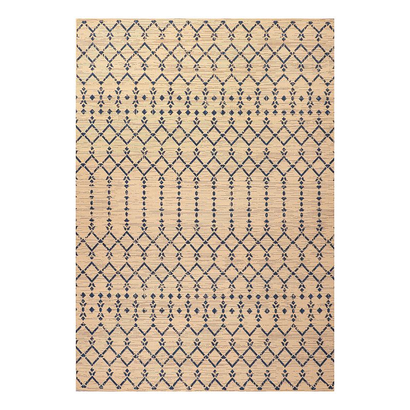 JONATHAN Y Ourika Moroccan Geometric Textured Weave Indoor Outdoor Rug, Beig/Green, 9X12 Ft