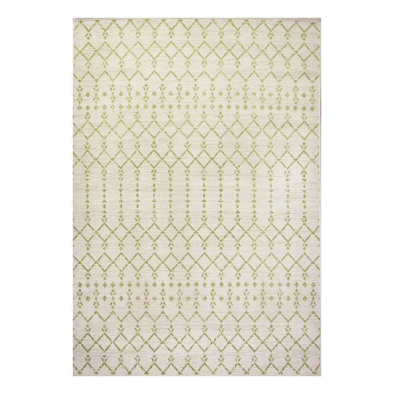 JONATHAN Y Ourika Moroccan Geometric Textured Weave Indoor Outdoor Rug, Beig/Green, 9X12 Ft