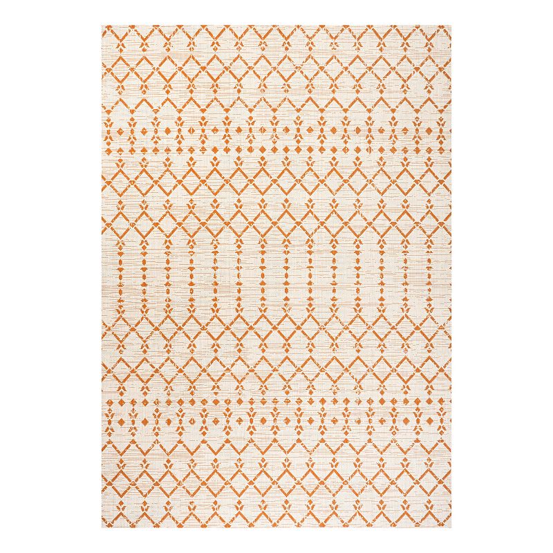 JONATHAN Y Ourika Moroccan Geometric Textured Weave Indoor Outdoor Rug, Beig/Green, 9X12 Ft