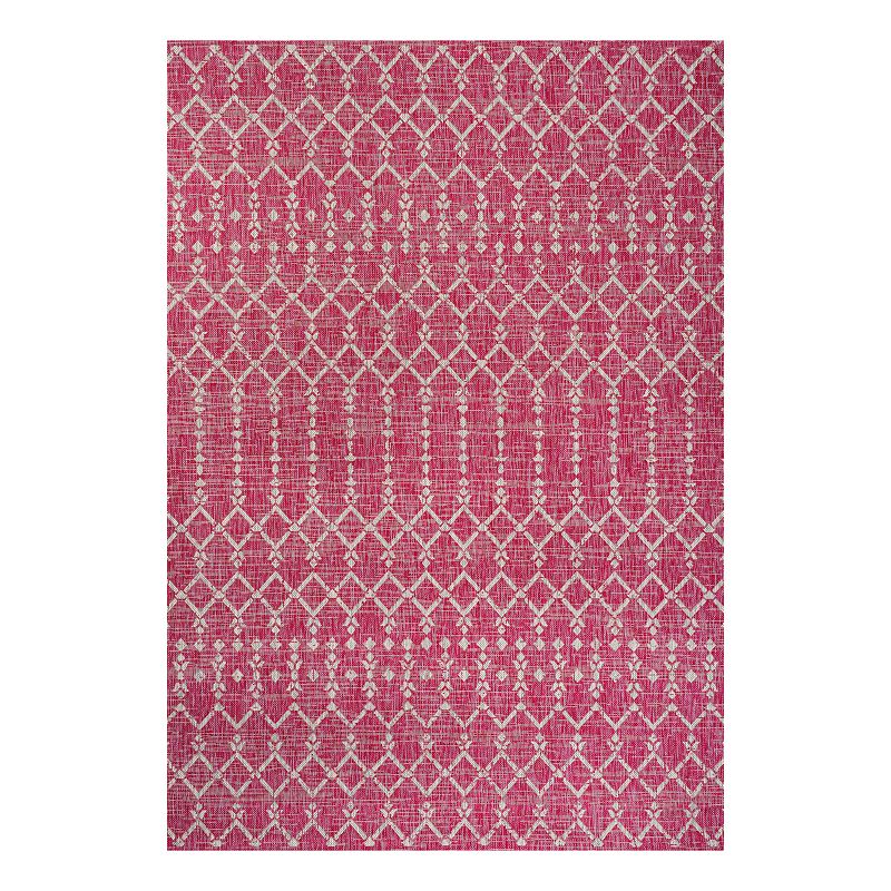 JONATHAN Y Ourika Moroccan Geometric Textured Weave Indoor Outdoor Rug, Pink, 9X12 Ft