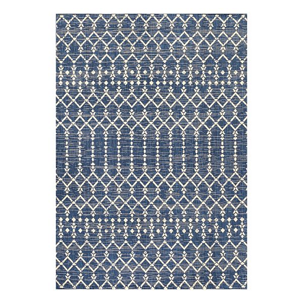 4' x 6' Ourika Moroccan Geometric Textured Weave Indoor/Outdoor Area Rug, Navy/Beige - JONATHAN Y