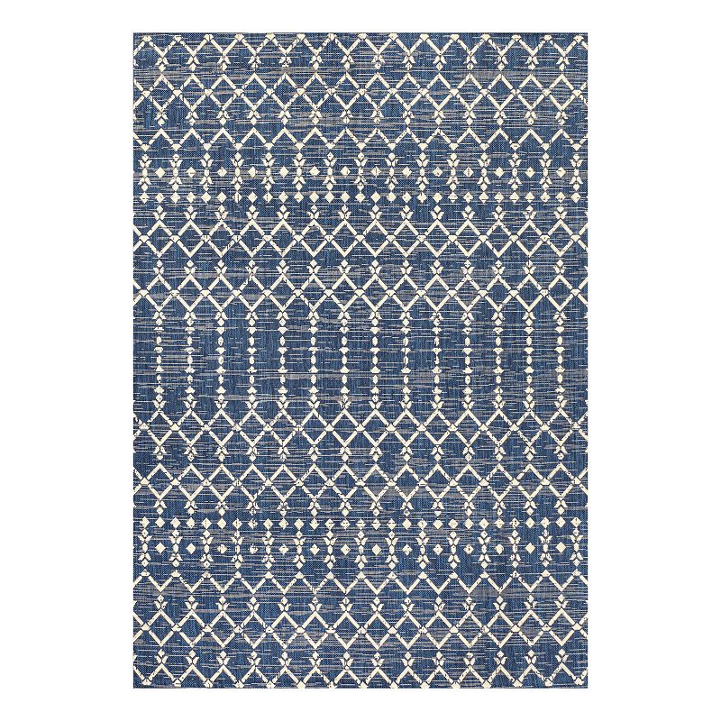 JONATHAN Y Ourika Moroccan Geometric Textured Weave Indoor Outdoor Rug, Blue, 9X12 Ft