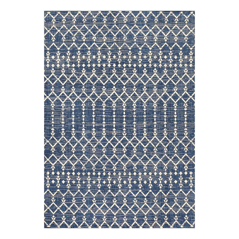 5 ft. x 8 ft. Ourika Moroccan Geometric Textured Weave Navy/Beige Indoor/Outdoor Area Rug