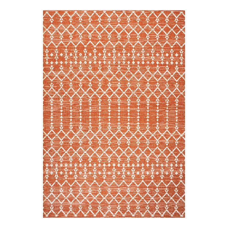 JONATHAN Y Ourika Moroccan Geometric Textured Weave Indoor Outdoor Rug, Orange, 8X10 Ft