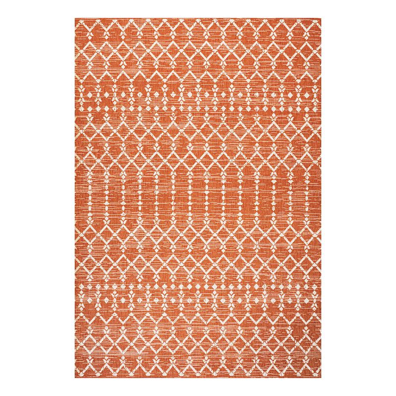 JONATHAN Y Ourika Moroccan Geometric Textured Weave Indoor Outdoor Rug, Orange, 8X10 Ft