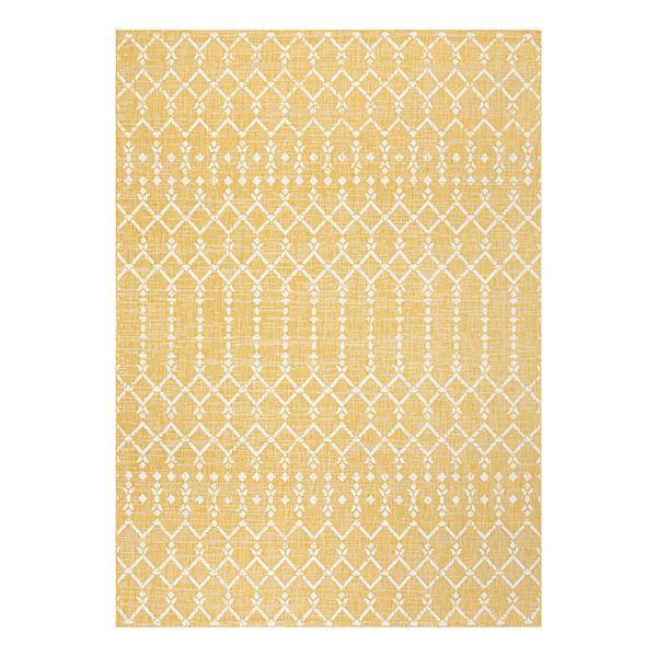 2' x 8' Ourika Moroccan Geometric Textured Weave Indoor/Outdoor Runner Rug, Yellow/Cream - JONATHAN Y