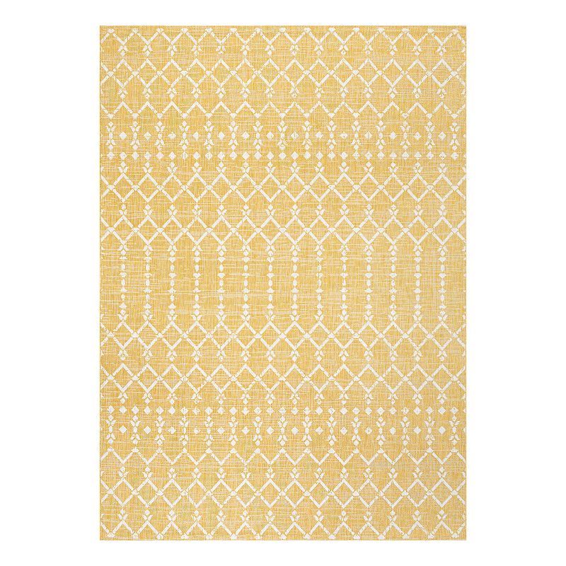 JONATHAN Y Ourika Moroccan Geometric Textured Weave Indoor Outdoor Rug, Yellow, 9X12 Ft