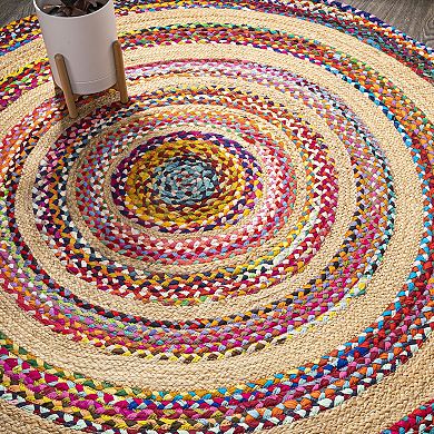 JONATHAN Y Isla Round Boho Braided Rag & Jute Rug