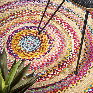 JONATHAN Y Isla Round Boho Braided Rag & Jute Rug