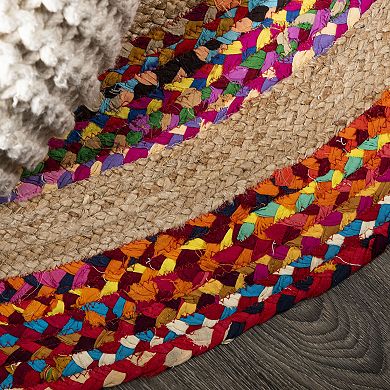 JONATHAN Y Isla Round Boho Braided Rag & Jute Rug