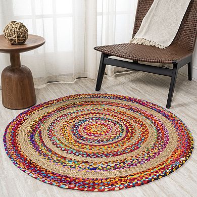 JONATHAN Y Isla Round Boho Braided Rag & Jute Rug