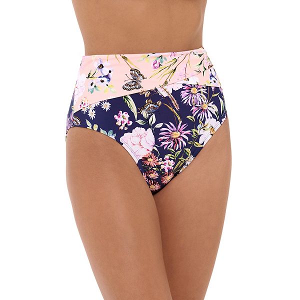 Women's Freshwater Floral Crossover High-Waist Bikini Bottoms