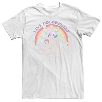 Disney Princess Cinderella, Aurora, Tiana, Snow White & Belle Live Colorfully Rainbow Portrait Big & Tall Graphic Tee