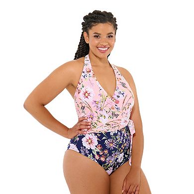 Plus Size Freshwater Side-Bow Surplice One-Piece Swimsuit