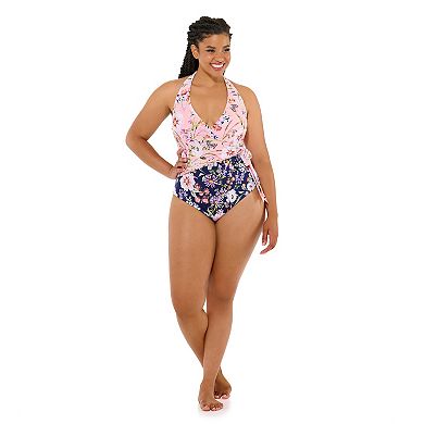 Plus Size Freshwater Side-Bow Surplice One-Piece Swimsuit