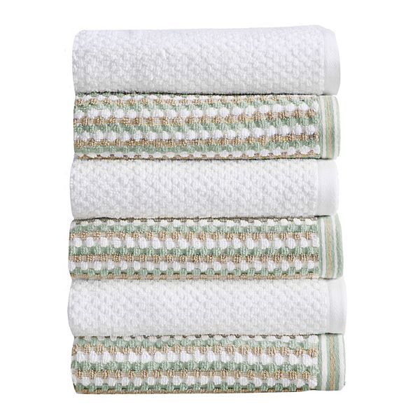 Great Bay Home Cotton MultiStripe Quick Dry 6pack Hand Towel Set