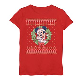Girls 7-16 Disney Mickey Mouse Christmas Wreath Ugly Sweater Graphic Tee
