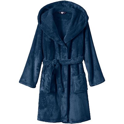 Lands End Kids Fleece Hooded Robe 12 Navy