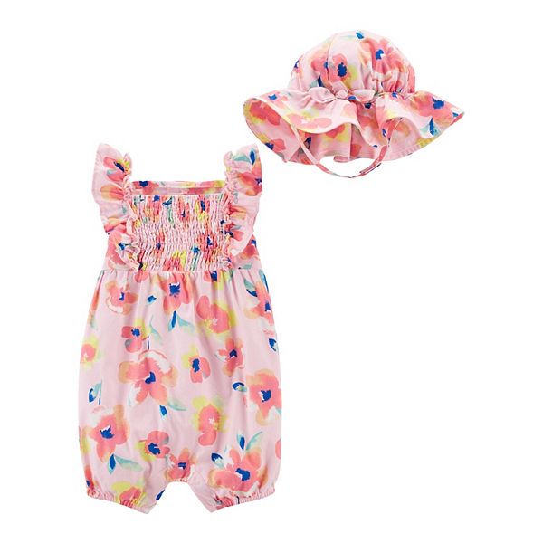 Carter's Infant Girls 2 Piece Dress Romper set Flowers Outfit Size  NB  NWT 