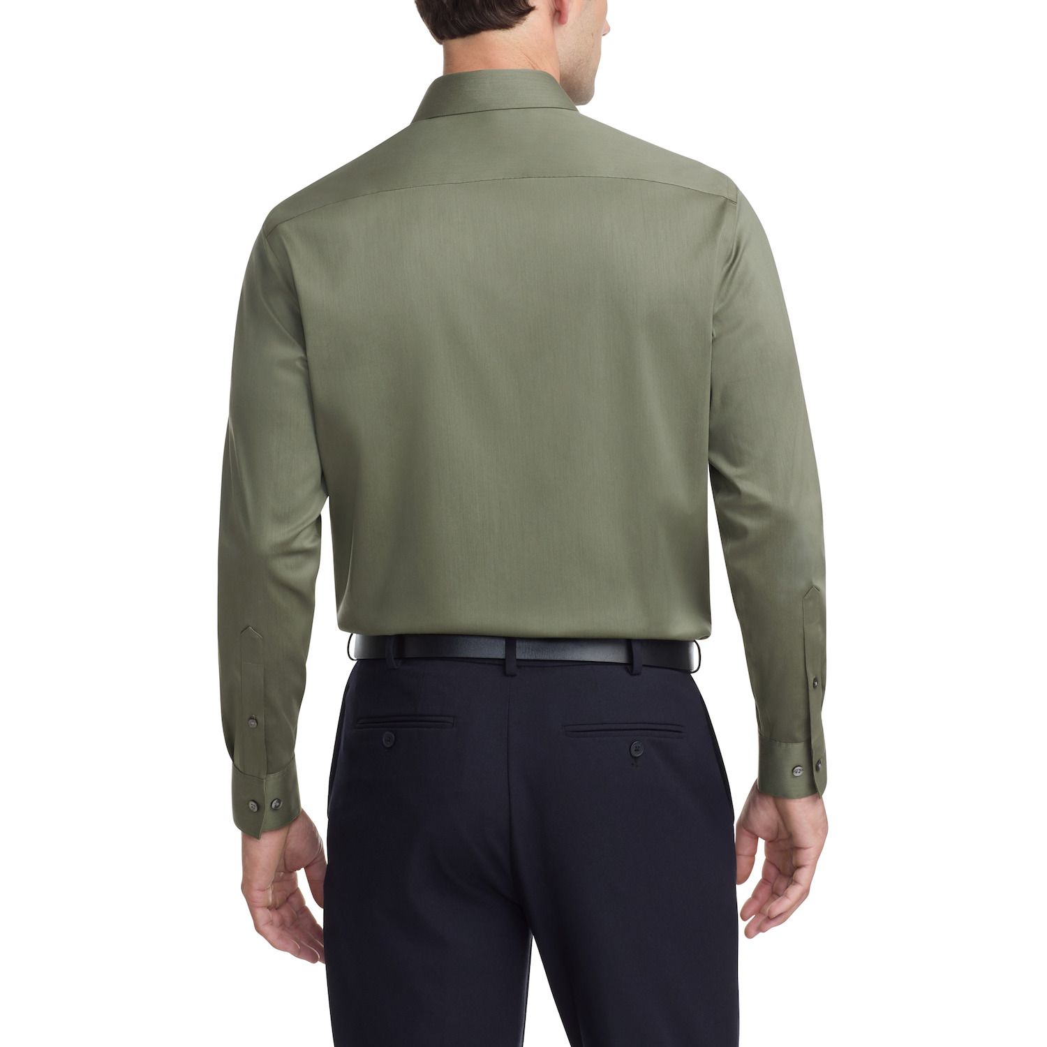 slim fit dress slacks Van Heusen Regular Fit Ultra Wrinkle Free Stretch FLEX Solid Dress Shirt in  Blue Frost