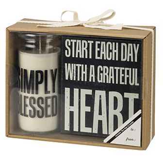 Blessed Grateful Box Sign Wall Decor & Candle 2 pc Set