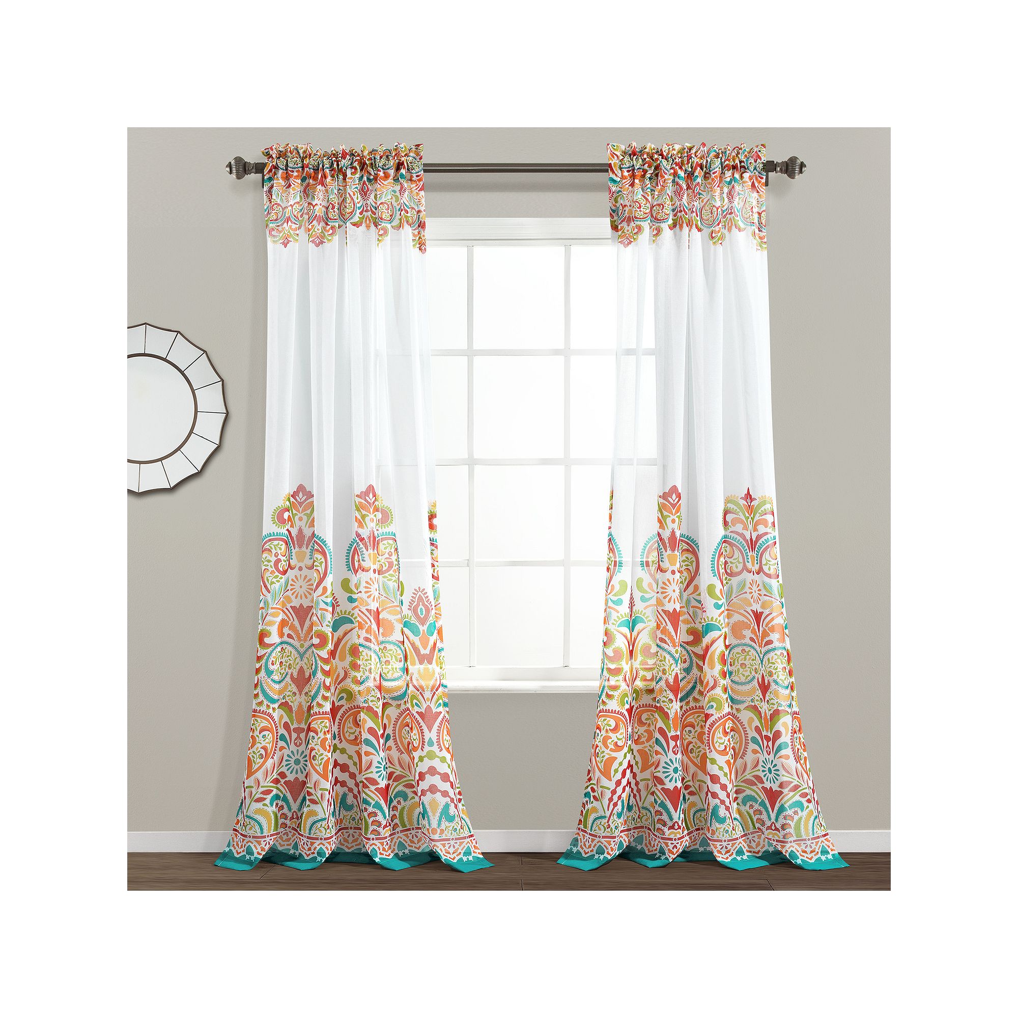 Lush Decor Clara Sheer Window Curtain Set, Turquoise Orange