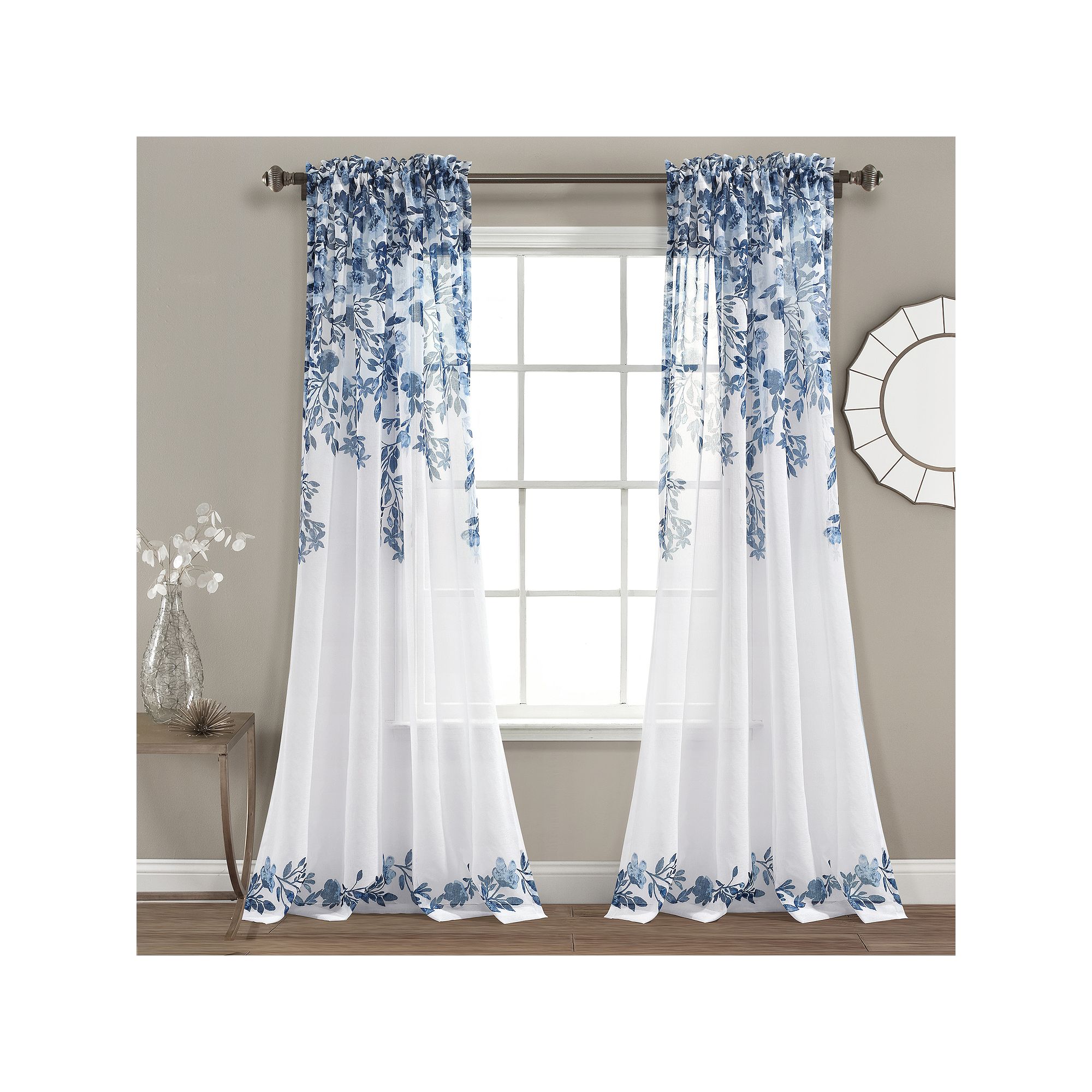 Lush Decor Tanisha Sheer Window Curtain Set, Navy White