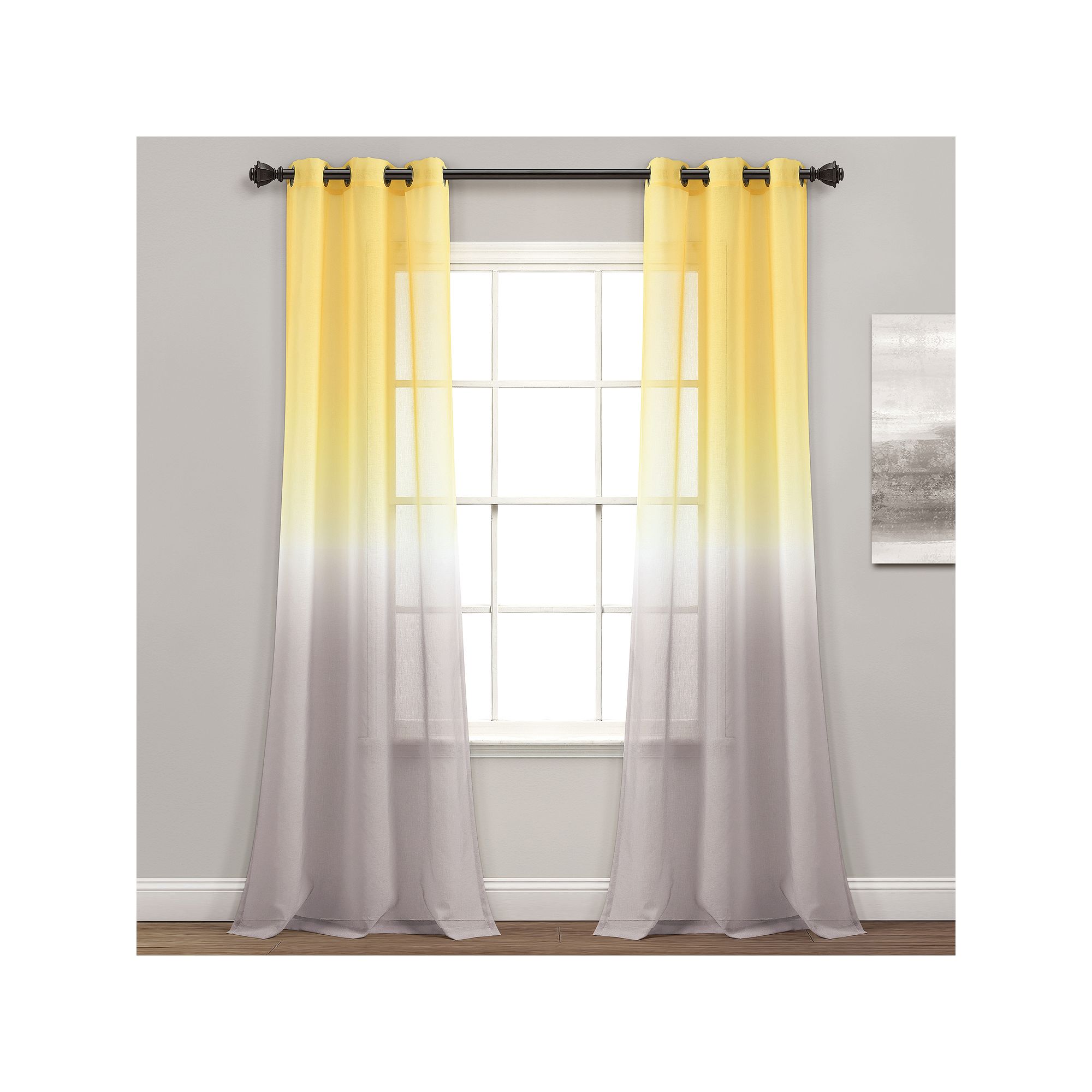 Lush Decor Umbre Fiesta Sheer Window Curtain Set, Yellow Gray