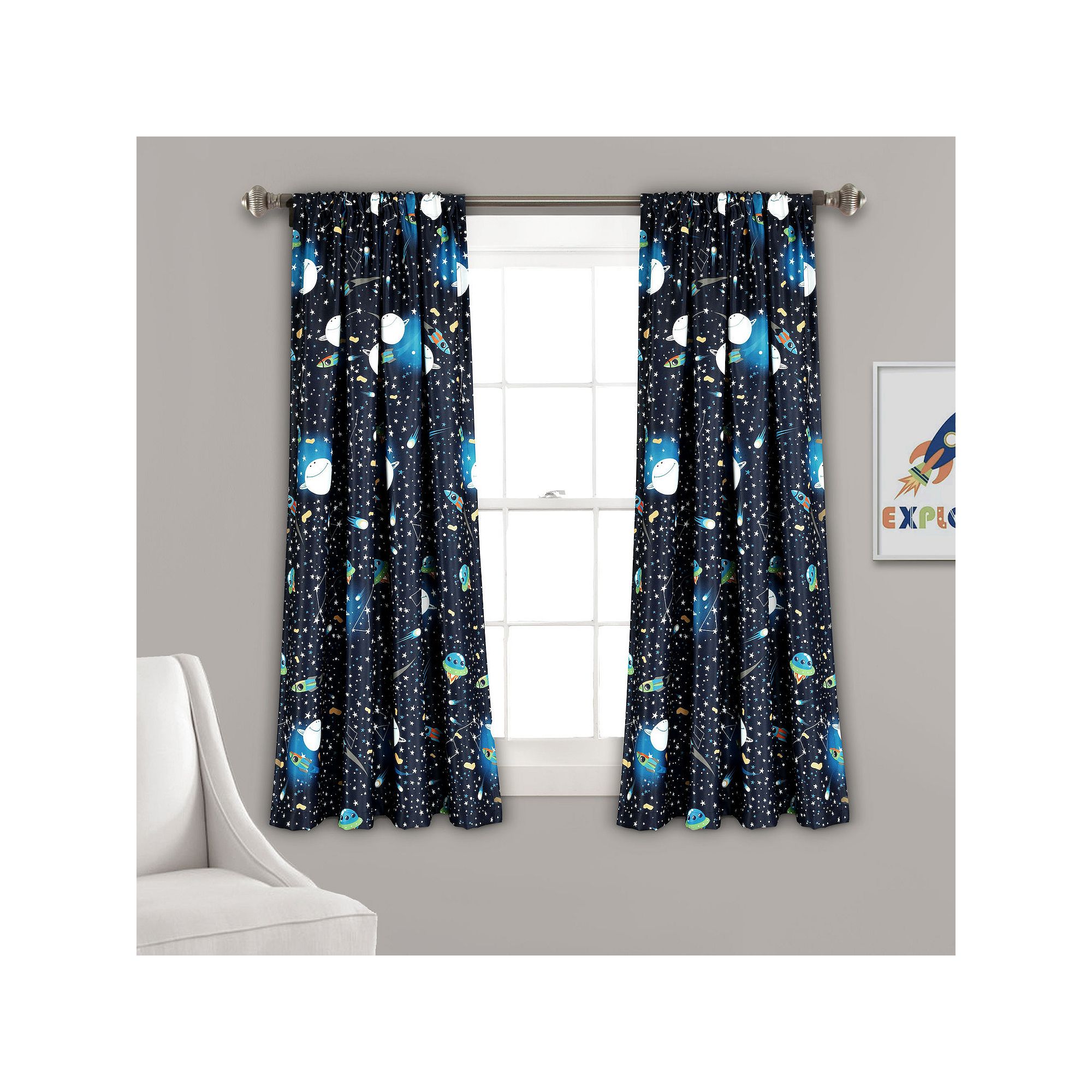Lush Decor Universe Room Darkening Window Curtain Set, Blue