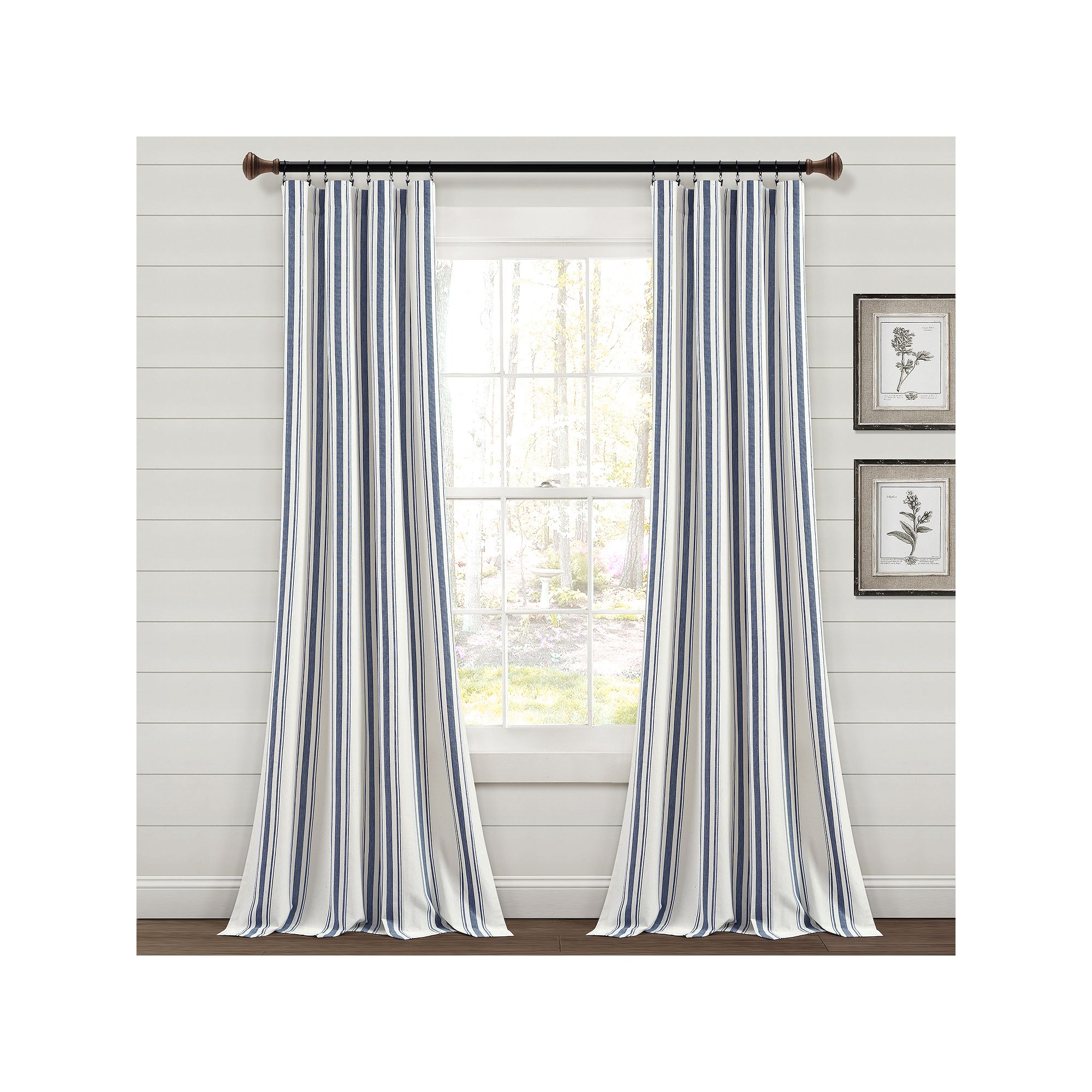 Lush Decor Farmhouse Stripe Window Curtain Set, Blue