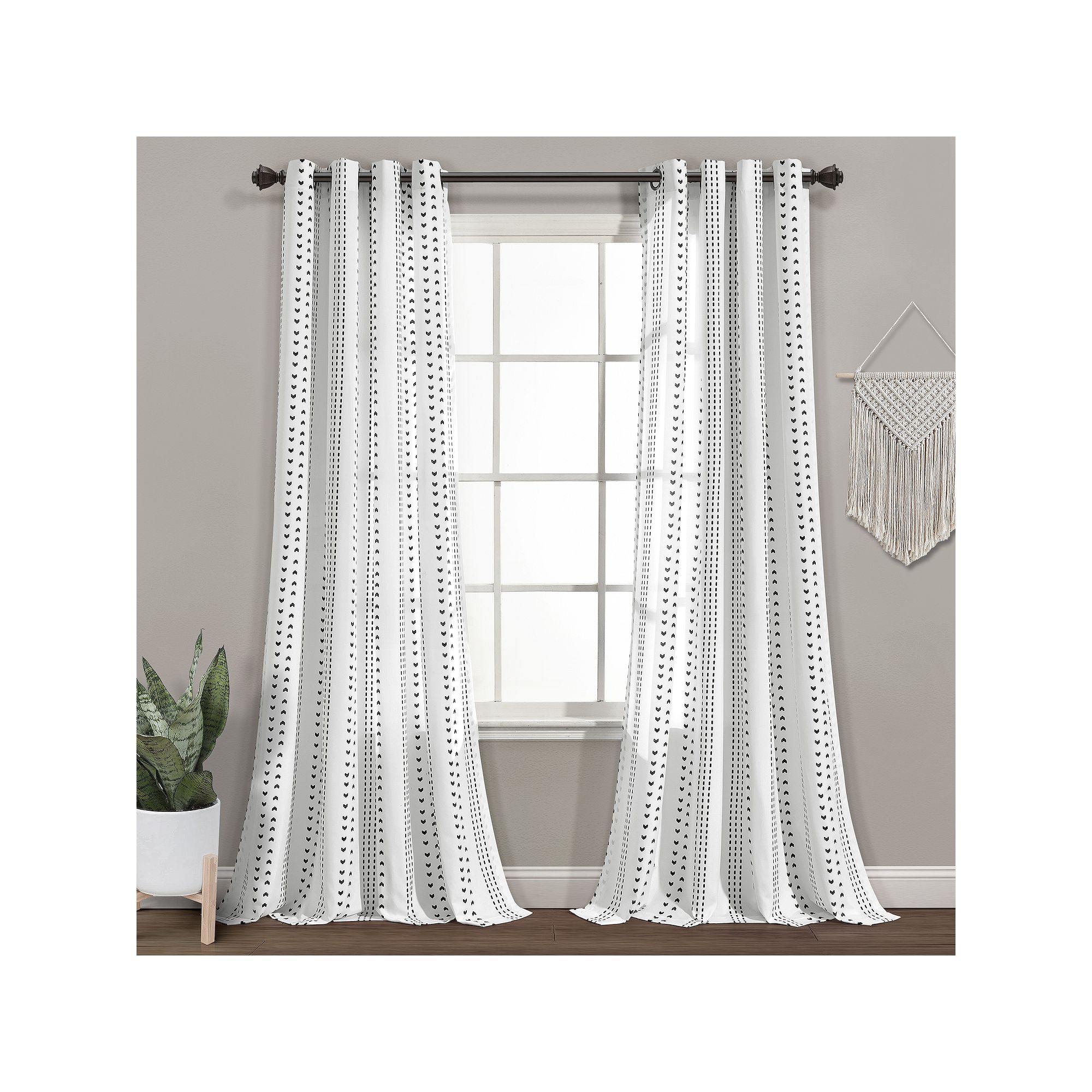 Lush Decor Hygge Stripe Window Curtain Set, Black White