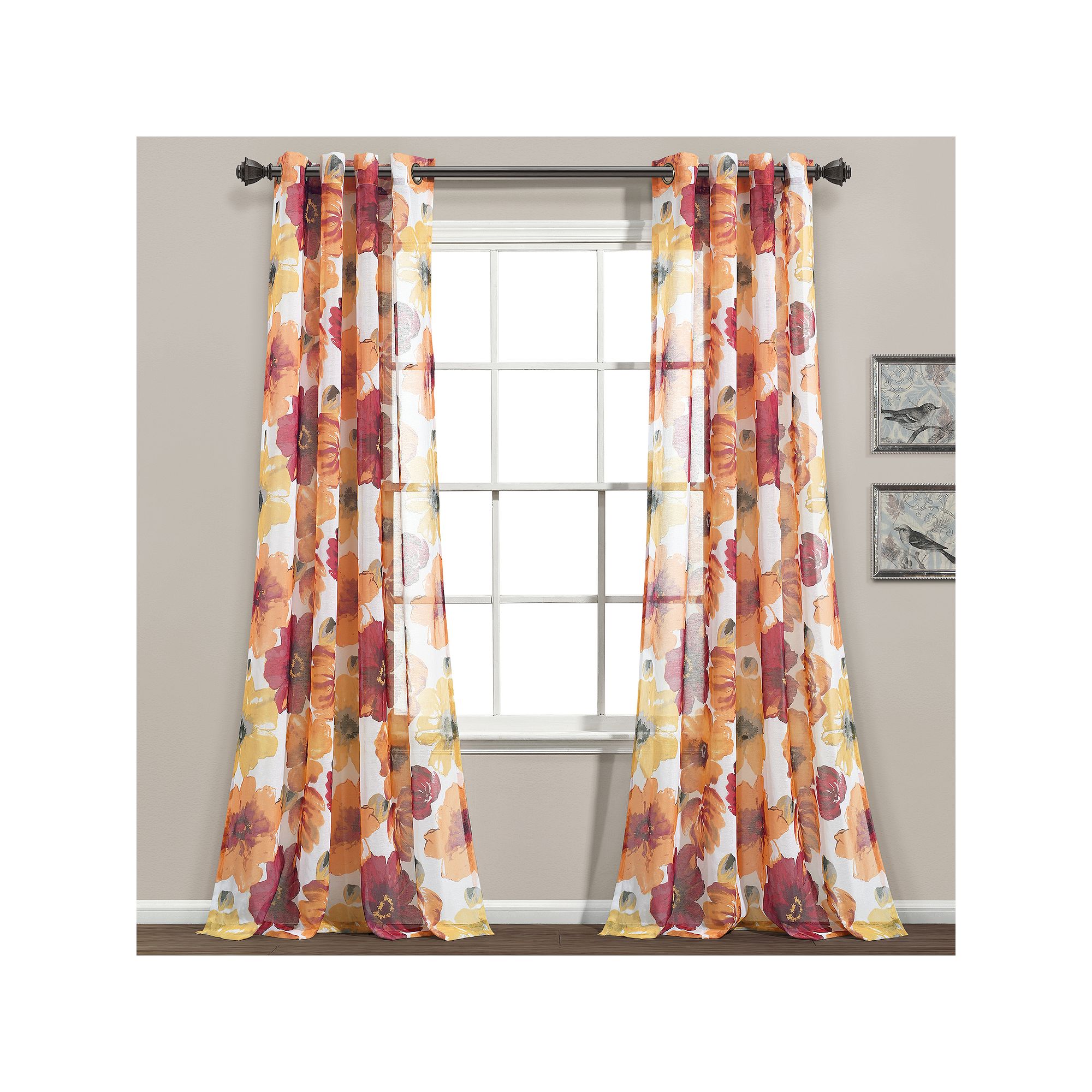 Lush Decor Leah Sheer Window Curtain Set, Red Orange