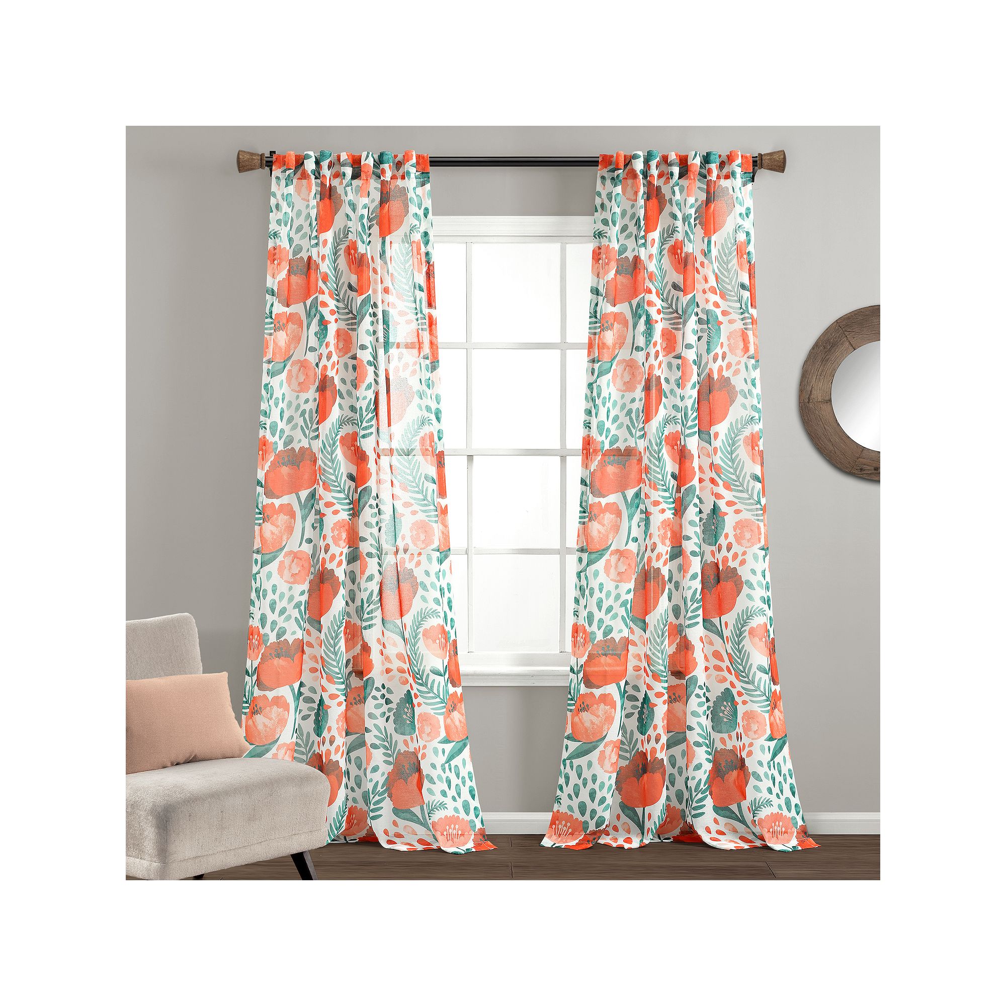 Lush Decor Poppy Garden Sheer Window Curtain Set, Multi