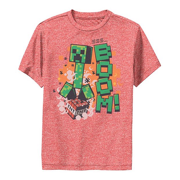 Boy's Minecraft Creeper Face Performance Graphic Tee Charcoal Heather Large